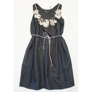 MM COUTURE by MISS ME Womens Black Silk Dress with Floral Appliques XS NWT